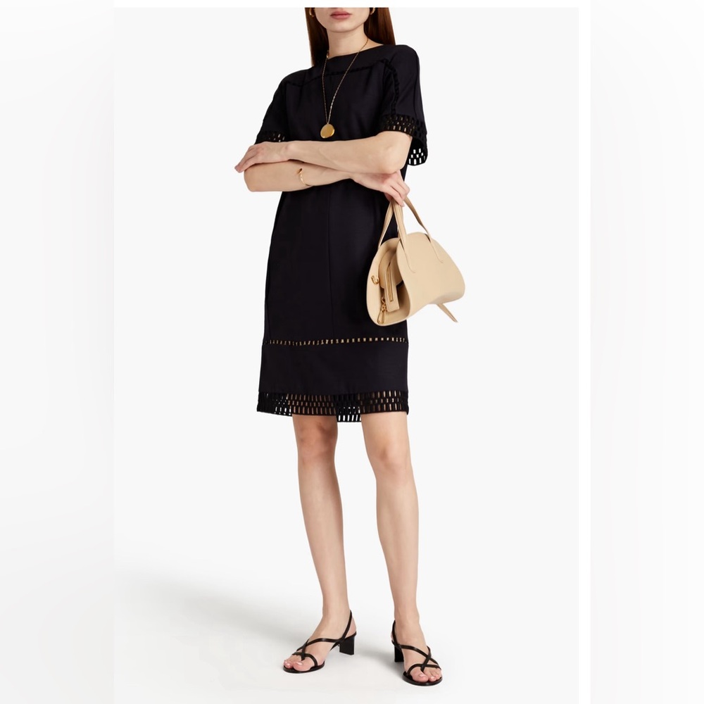 Chloé Navy Blue Stretch Wool Lace Detail
Shift Dress M
